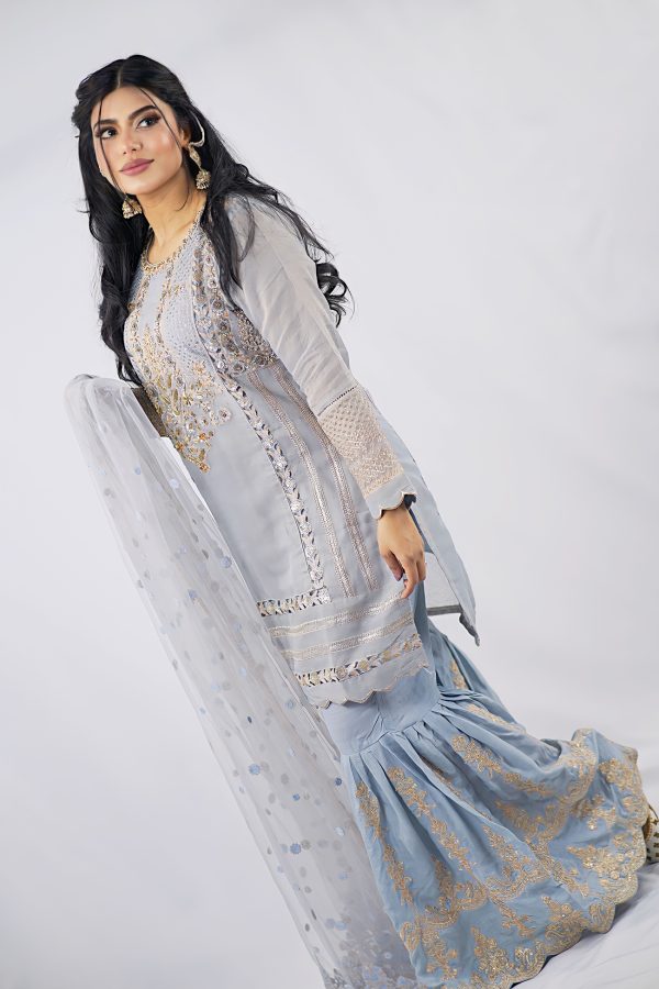 Ice-Blue Gharrara Set