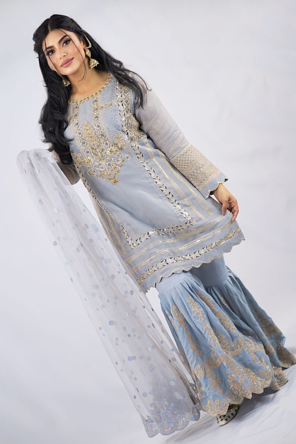 Ice-Blue Gharrara Set